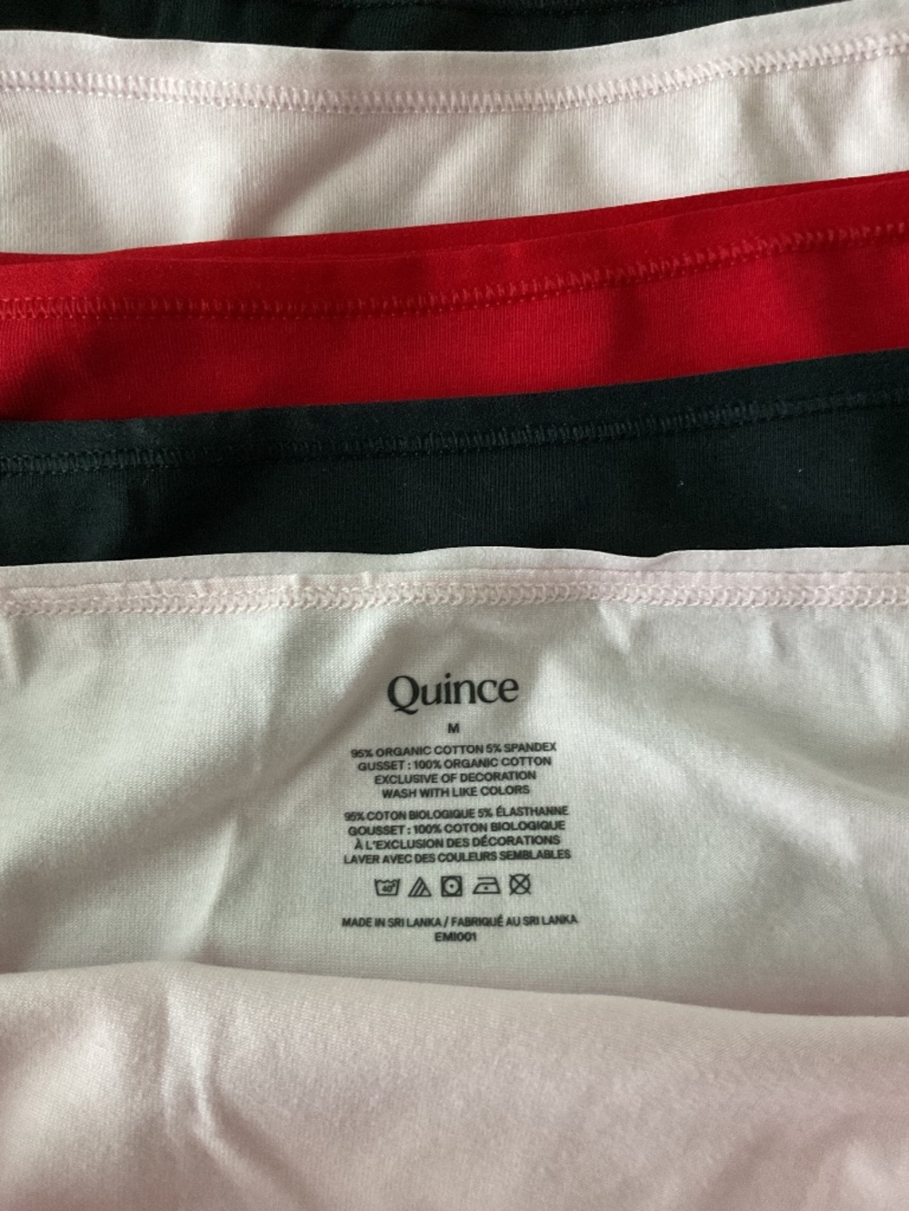New Quince 6 organic cotton, bikini panties, black pink, and Ruby Med